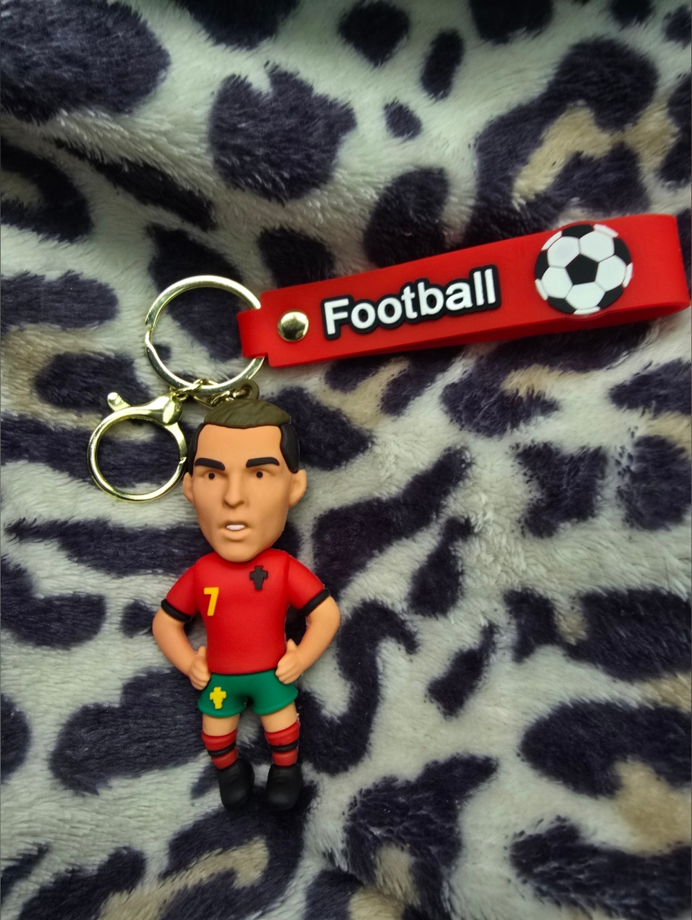 Football Keychain with Red Strap and Player Charm